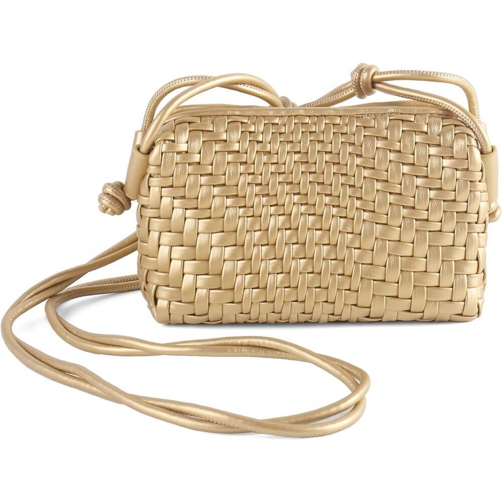 Woven Vegan Leather Crossbody Bag Small Phone Purse Adjustable Strap